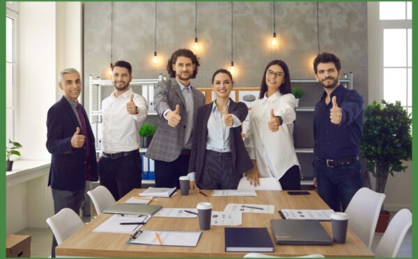 Photo representing happy employees at the workplace